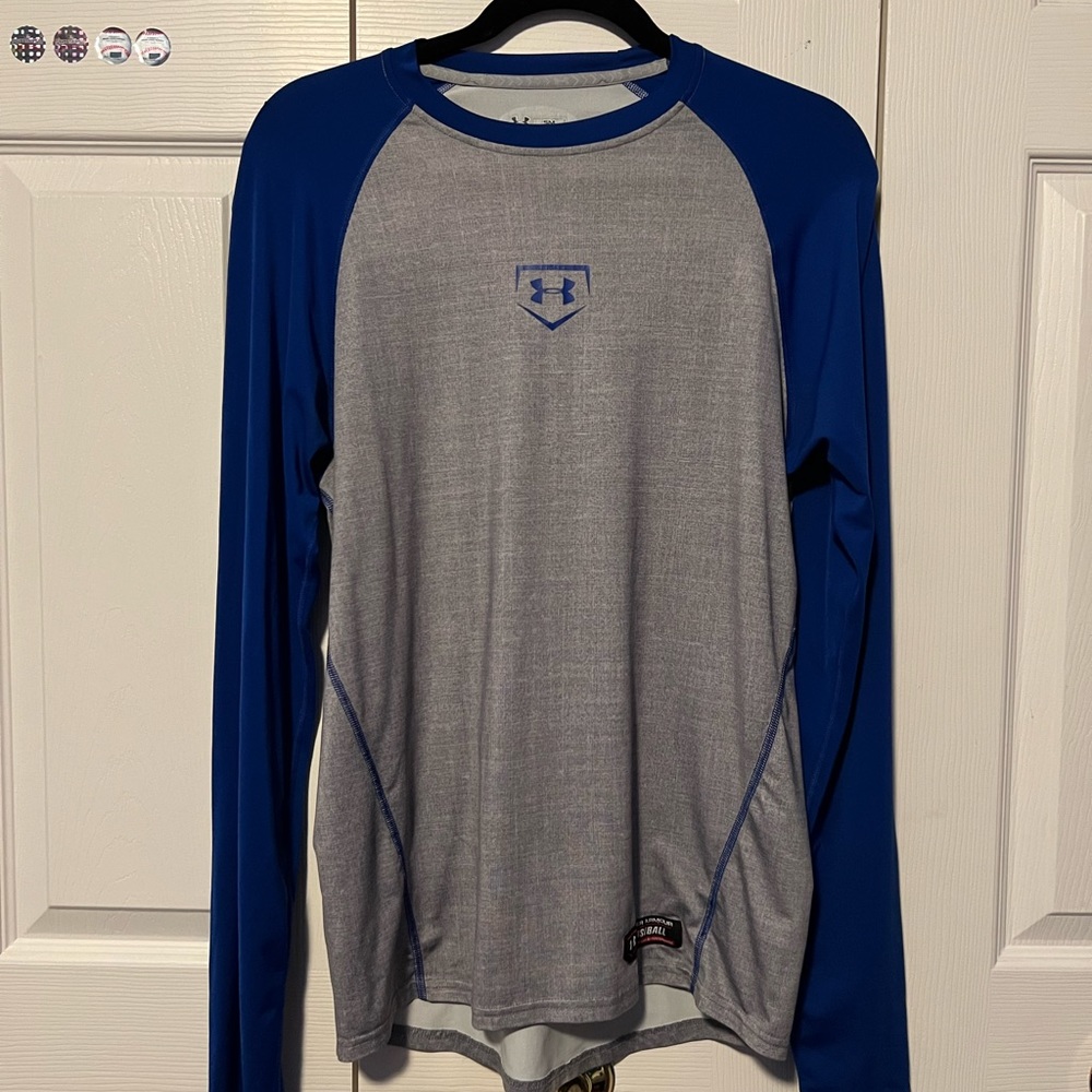 Under Armour Mens Heatgear Blue Long Sleeve Baseball Shirt